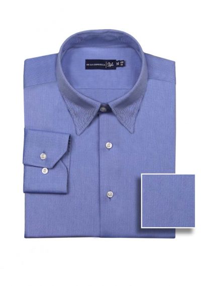 Camisa estilo casual para hombre silueta slim fit color azul con diseño de espiga color azul.
