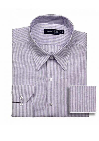 Camisa Casual rayas lila en lino para hombre
