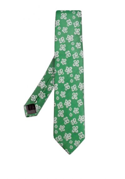 Corbata seda italiana estampada flores verde