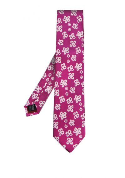 Corbata seda italiana estampada flores rosado