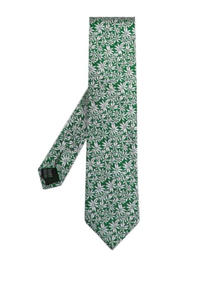 Corbata seda italiana estampado margarita verde
